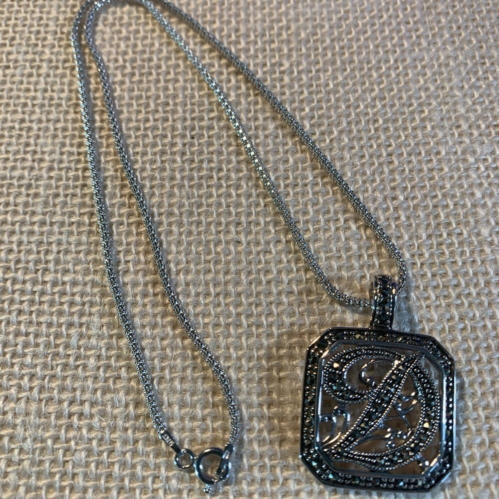 Suspicion Sterling Marcasite Initial D enhancer pendant with chain